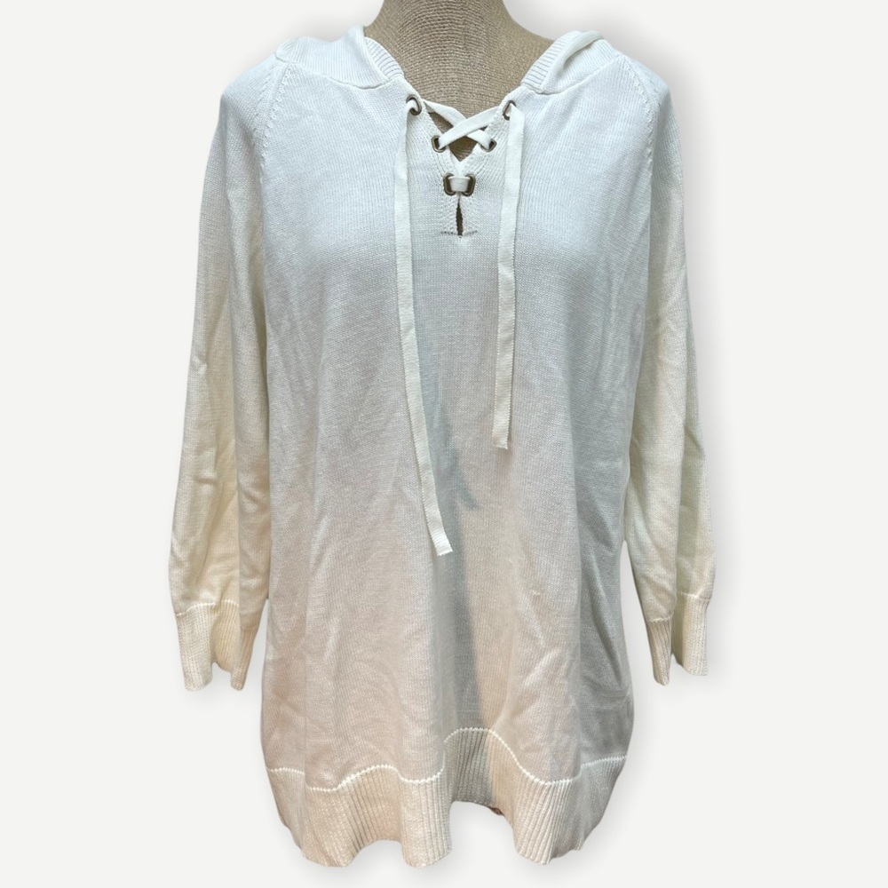Molly &‎ ISADORA ivory lace up sweater 1X